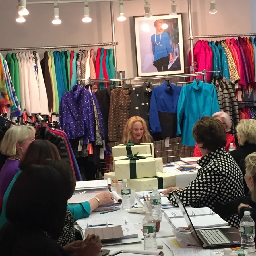 A garment development meeting in the showroom